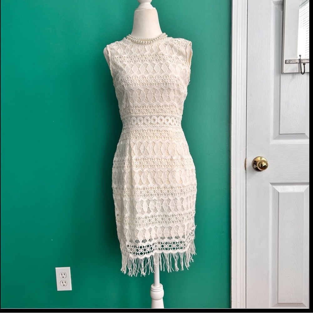 Lulus Kenna White Crochet Lace Sleeveless Bodycon Dress Small - Picture 2 of 8
